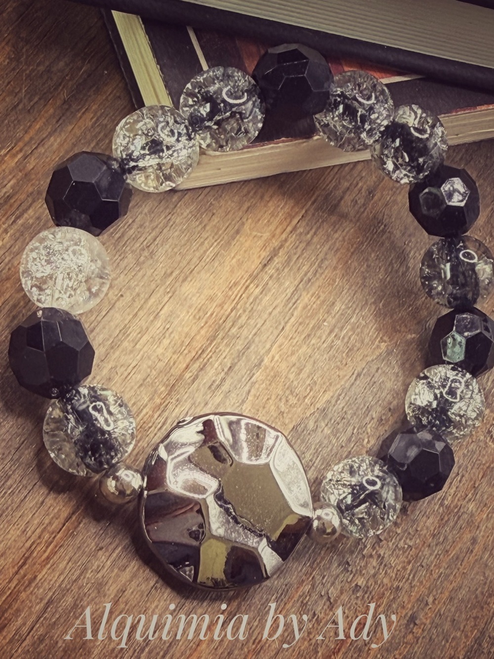 Clear Crystal and Black quartz Accent Beaded Bracelet